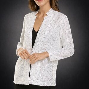 Nic+Zoe Wmns XL Sequin Moment Blazer Cardigan sweater knit white party cocktail